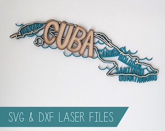 Cuba Map SVG Pattern // Digital Laser Cut File in 3 Layers // Cuban Taino DIY Gift