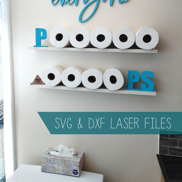 Funny Bathroom Sign Laser SVG Cut File // Everyone Poops // White Elephant Gift // Toilet Paper Holder // Pattern glowforge cricut