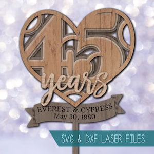 45周年 55周年 65周年 35周年記念ケーキトッパー レーザー SVG カット ファイル // ハッピーバースデー カスタム // パターン グローフォージ クリカット シルエット