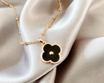 14KTイエローゴールド 10mm ブラックオニキス クローバーステーション