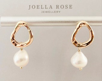 Boucles d'oreilles en or 18 carats avec perles, Boucles d'oreilles baroques en perles, Boucles d'oreilles en perles, Cadeau pour elle