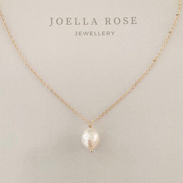 Collana di perle barocche in oro 14K, catena traccia, perla barocca singola, regalo per lei