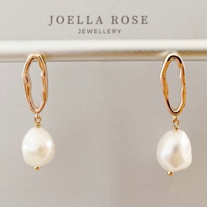 18K Gold Pearl Drop Earrings, Baroque Pearl Earrings, Pearl Drop Earrings, Gift for Her