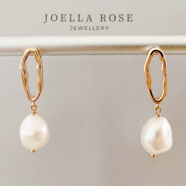 18K Gold Pearl Drop Earrings, Baroque Pearl Earrings, Pearl Drop Earrings, Gift for Her