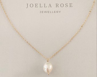 14K Gold Baroque Pearl Necklace, Trace Chain, Single Baroque Pearl, Gift for Her