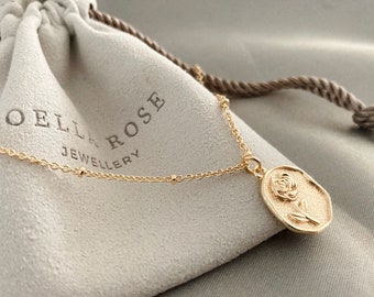 18K Gold Flower Pendant, Satellite Chain, Gift for Her