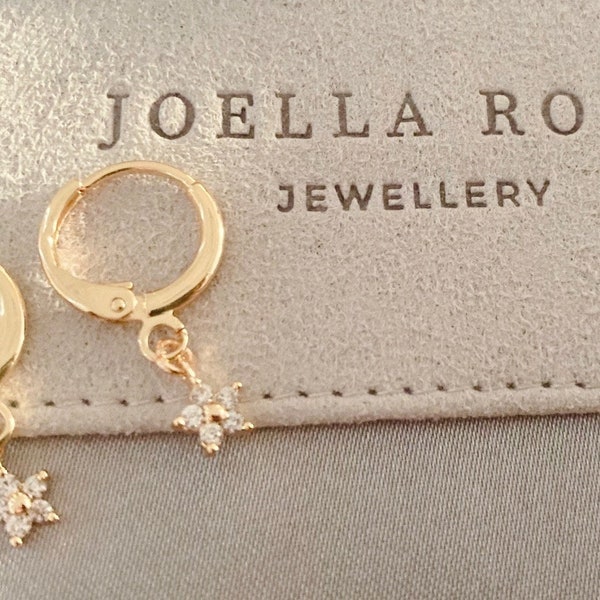 18K Gold Crystal Flower Hoop Earrings, Gold Earrings, Cubic Zirconia, Gift for Her
