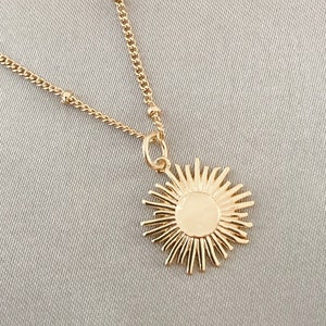 14K Gold Sun Pendant, Satellite Chain, Celestial Necklace, Gift for Her