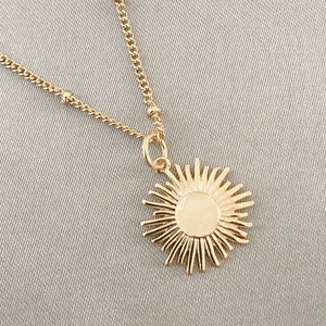 18K Gold Sun Pendant, Satellite Chain, Celestial Necklace, Gift for Her