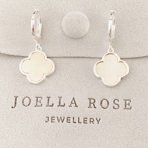 Silver Clover Earrings, Delicate Clover Earrings, Mother of Pearl, Lucky Four Leaf Clover, Gift for Her