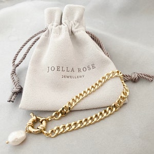 14k Gold Curb Bracelet, Pearl Charm, Large Spring Clasp, Statement Bracelet, Charm Bracelet, Everyday Bracelet