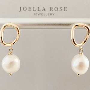 18K Gold Pearl Drop Earrings, Baroque Pearl Earrings, Pearl Drop Earrings, Gift for Her
