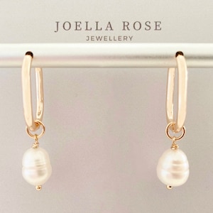 18K Gold Pearl Hoop Earrings, Baroque Pearl, Hoop Earrings, Geometric Earrings, Gift for Her