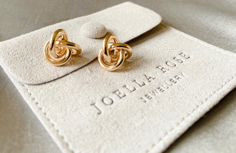 18K Gold Love Knot Earrings, Minimalist Knot Earrings, Gift for Her image 2