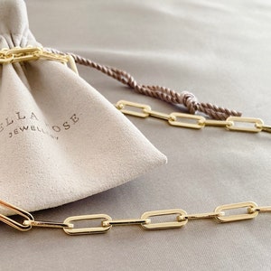 14K Gold Paperclip Chain Necklace, Layering Chain, Chunky Gold Link Necklace, Gold Chain Necklace, Gift for Her, PVD Coated