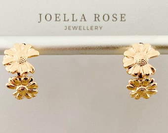 18K Gold Floral Hoop Earrings, Gift for Her