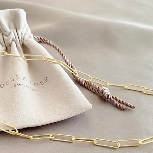 14K ゴールド ペーパークリップ チェーン ネックレス、レイヤード チェーン、ゴールド リンク ネックレス、ゴールド チェーン ネックレス、彼女へのギフト、ステートメント