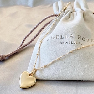 18K Gold Herz Anhänger mit Kette, Satelliten Kette, Herz Anhänger, Geschenk für Sie