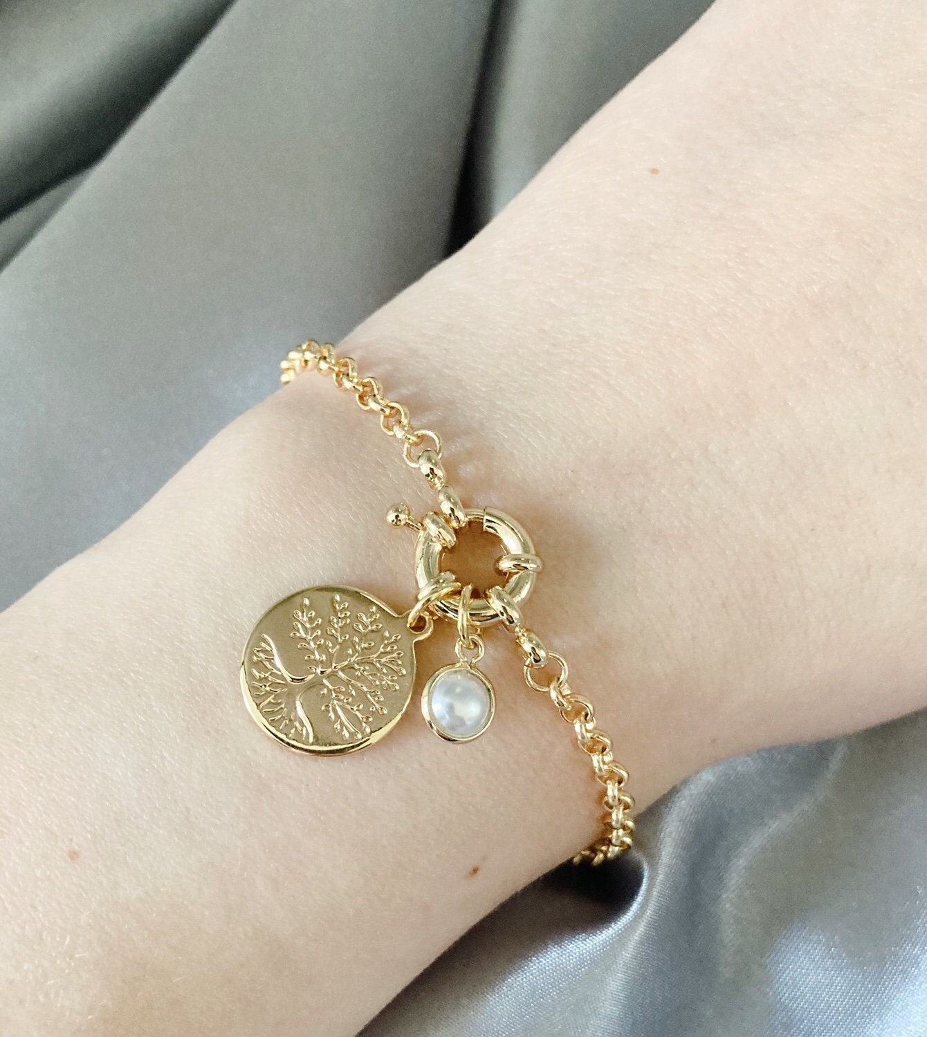 14K Gold Charm Bracelet with Tree of Life