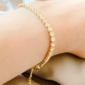 14K Gold CZ Tennis Bracelet, Cubic Zirconia, Gift for Her