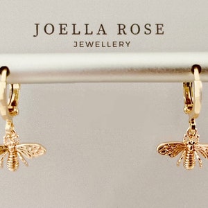 14K Gold Bee Hoop Earrings, Bee Earrings, Gift for Her image 3