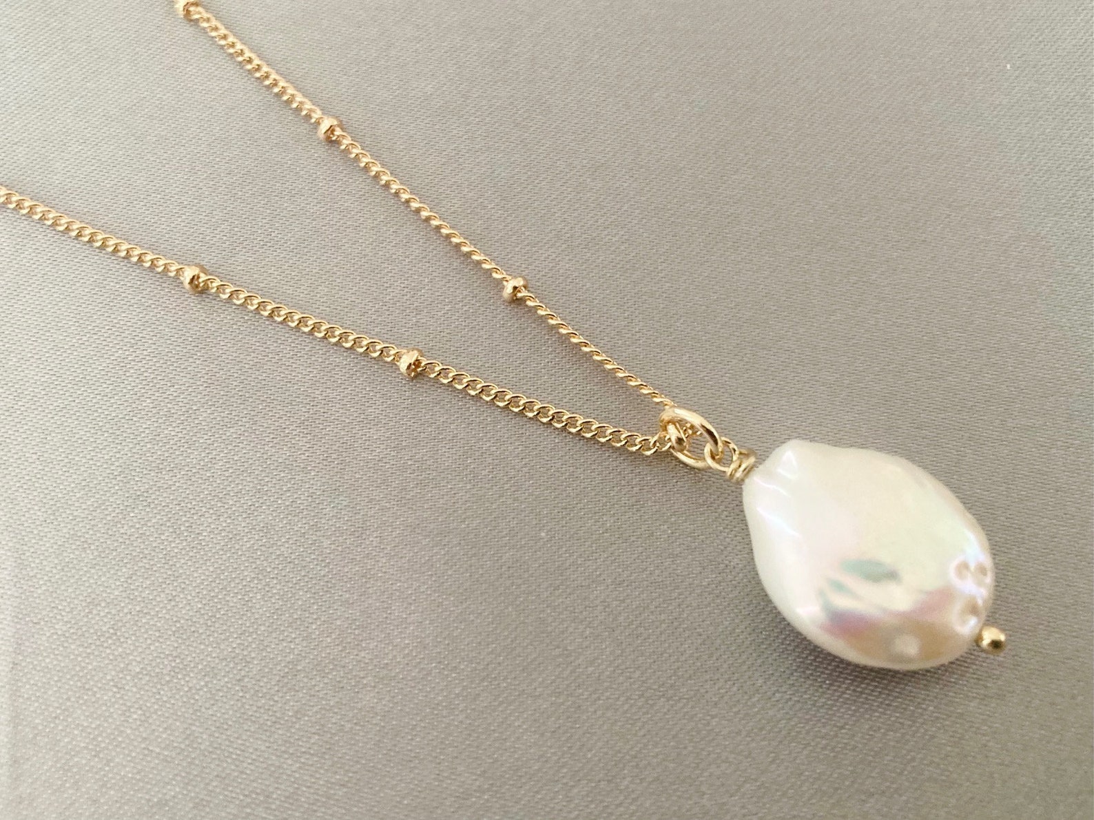 14k Gold Baroque Pearl Pendant & Chain Gold Filled Satellite - Etsy