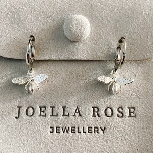 White Gold Bee Hoop Earrings, Gold Filled, Bee Earrings, Gift for Her