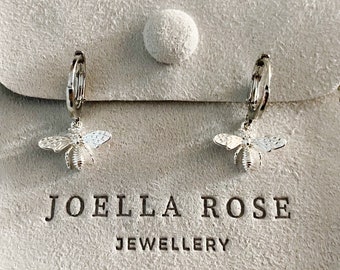 White Gold Bee Hoop Earrings: UK Handcrafted Jewelry