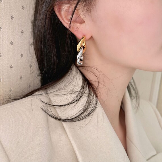Two Tone Hoop Dangle Earrings Gold and Silver Hoop Dangle