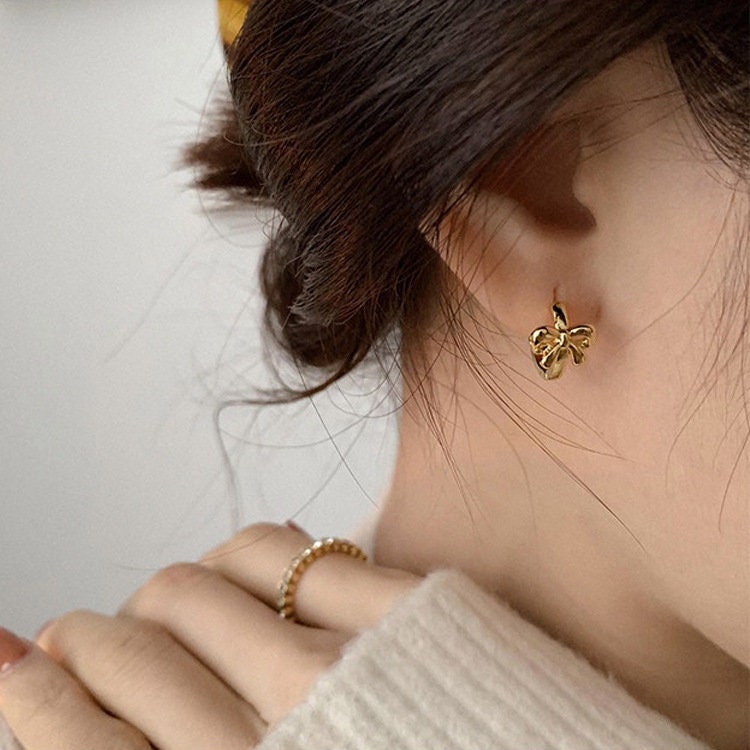 Gold Ribbon Hoop Earrings Gold Bow Hoop Earrings Gift Bow Etsy UK