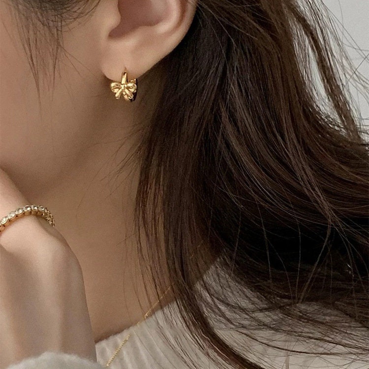 Gold Ribbon Hoop Earrings Gold Bow Hoop Earrings Gift Bow Etsy UK