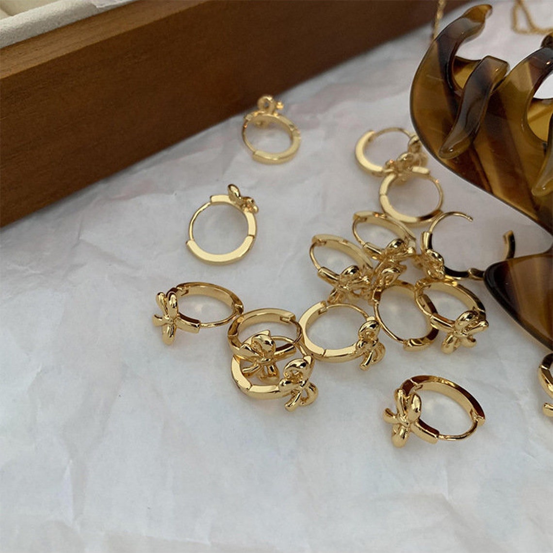 Gold Ribbon Hoop Earrings Gold Bow Hoop Earrings Gift Bow Etsy UK