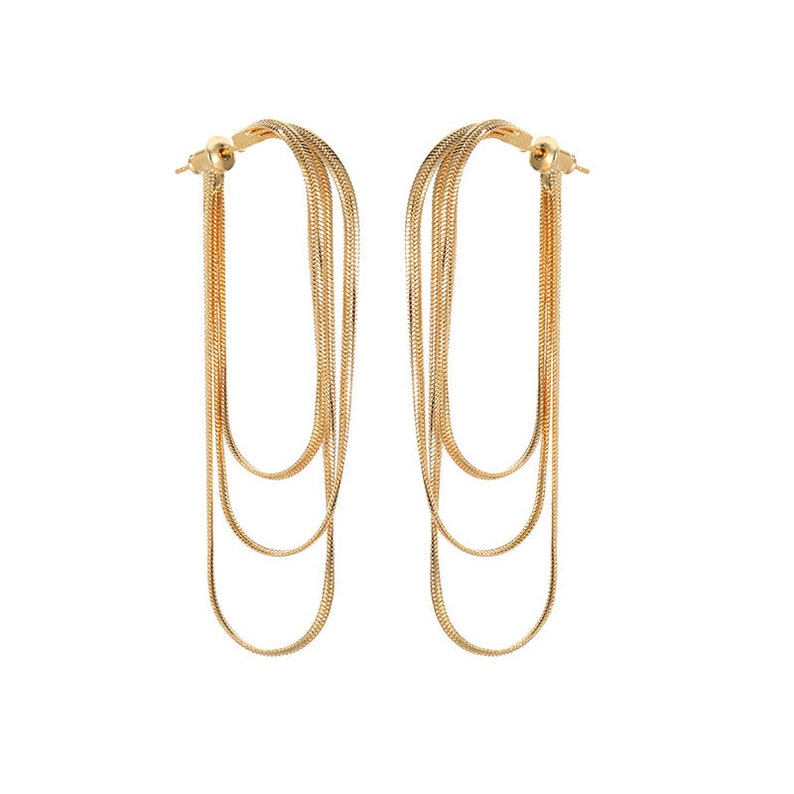 Big Gold Chain Hoop Earrings, Triple Hoops, Big Mutiple Hoop Earringss, Large Triple Hoops