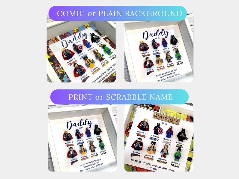 Gepersonaliseerde papacadeaus, superheldcadeau, schaduwdoos frame cadeau, aangepast frame voor hem, verjaardagscadeaus voor hem, kerstcadeaus voor papa afbeelding 7