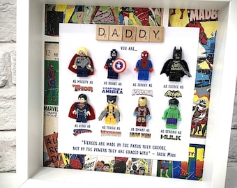 Daddy Christmas Gifts, Personalized Minifigure Superhero Frame, Unique Birthday Gifts, Boys Bedroom Decor Wall Art, Superhero Gift Ideas