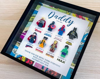 Marco personalizado para papá superhéroe, regalo para papá aficionado a los cómics, marco personalizado para el Día del Padre
