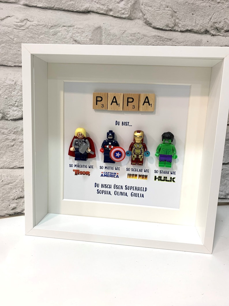 Personalisierter Papa / Papa Superheld Box Rahmen, personalisierter Rahmen für ihn, Geburtstagsgeschenke für ihn, Vatertagsgeschenke, Geschenke von der Tochter Bild 1