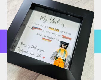 Gepersonaliseerde oom superheld minifiguurlijst, verjaardagscadeau