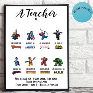 End of Term Teacher Thank You Gift, Superhero Personalised Print, Appreciation Gifts, Male Teacher Gifts, End of Year Gifts for Him image 8