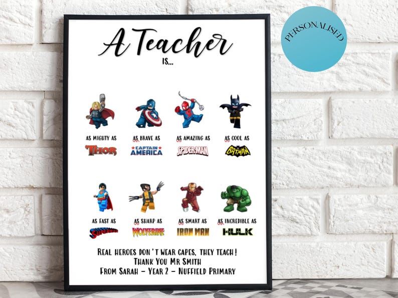 End of Term Teacher Thank You Gift, Superhero Personalised Print, Appreciation Gifts, Male Teacher Gifts, End of Year Gifts for Him image 8