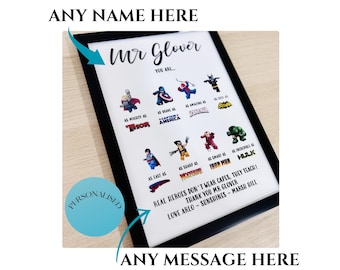 Regalo de agradecimiento para profesores al final del trimestre, lámina personalizada de superhéroes, regalos de agradecimiento, regalos para profesores varones, regalos de fin de año para él.