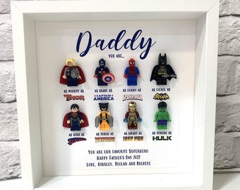 Personalized Superhero Minifigure Box Frame, Father's Day Gift
