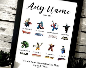 Personalised Superhero Print for Him Daddy my Hero Gift Framed Personalized Art - Digital Download, Print Only or Framed Print - ANY NAME