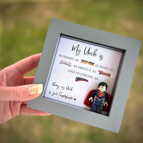 Personalised Uncle Superhero Box Frame, Personalised Frame for Him, Birthday Gifts for Him, Father's Day Gifts, Gifts from Niece