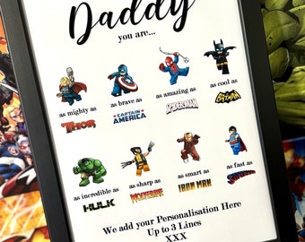 Personalised Daddy Christmas Gift Superhero Print for Dad Personalized Print for Him Birthday Gifts for Him Fathers Day Gifts from Daughter