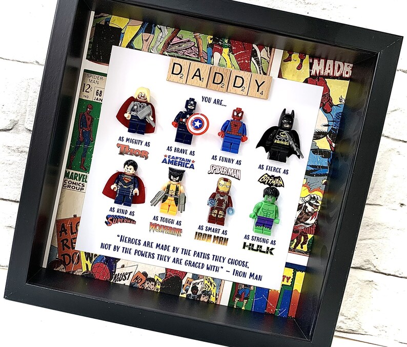 Gepersonaliseerde papacadeaus, superheldcadeau, schaduwdoos frame cadeau, aangepast frame voor hem, verjaardagscadeaus voor hem, kerstcadeaus voor papa afbeelding 4