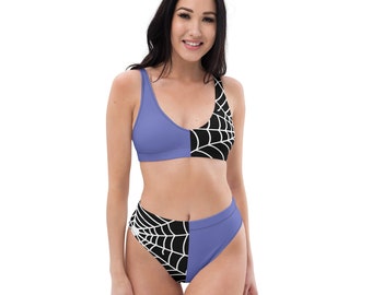 ライラック スプリット トーン スパイダーウェブ ハイウエスト ビキニ | ゴシック 2 ピース 水着 | Whimsigoth Swimwear