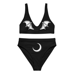 Gothic Bat Wing Bikini | Black and White 2 Piece Swimwear