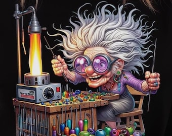 Kralenmaker, lampwerk, glasblazen, fakkel, heks, karikatuur, torchwitch003