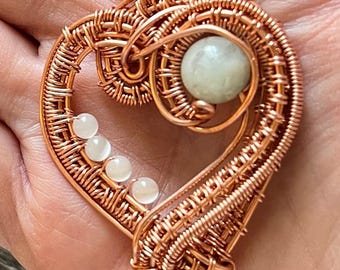 Jade en kattenoog koperdraad geweven hanger, boho-chique sieraden